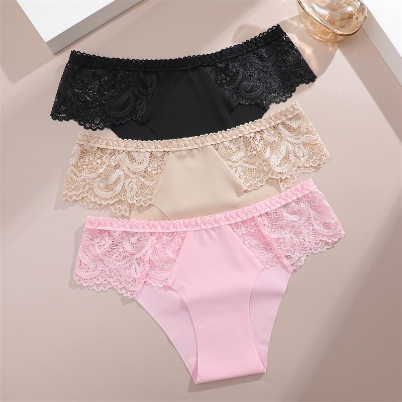 FINETOO Woman Ice Silk Panties Soft Briefs Lace Comfortable and Breathable Lingerie