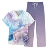 Men's Short Sleeve V Neck Print Chest Pocket Top Elastic Waist Pants Two Piece Work Suit