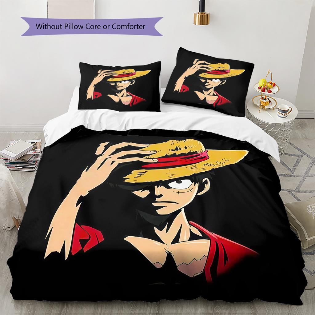 One Piece Monkey D Luffy Pattern Bedding Quilt Set Quilt Cover Pillowcase Home Birthday Gift(1 * Duvet Cover + 2 * Pillowcase, Without Core)