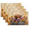 4er-Pack Hochlandrind Aquarell Tischsets, 12x18 Zoll Polyester-Strickgewebe, Rustikales Bauernhaus Esszimmer Dekor, Handwaschbar Rechteckig