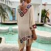 Spring and Summer Women's Beach Bikini Cover Up with Fringe Trim Women Sexy Hollow Tunic Beach Dress Bathing Suit Beachwear