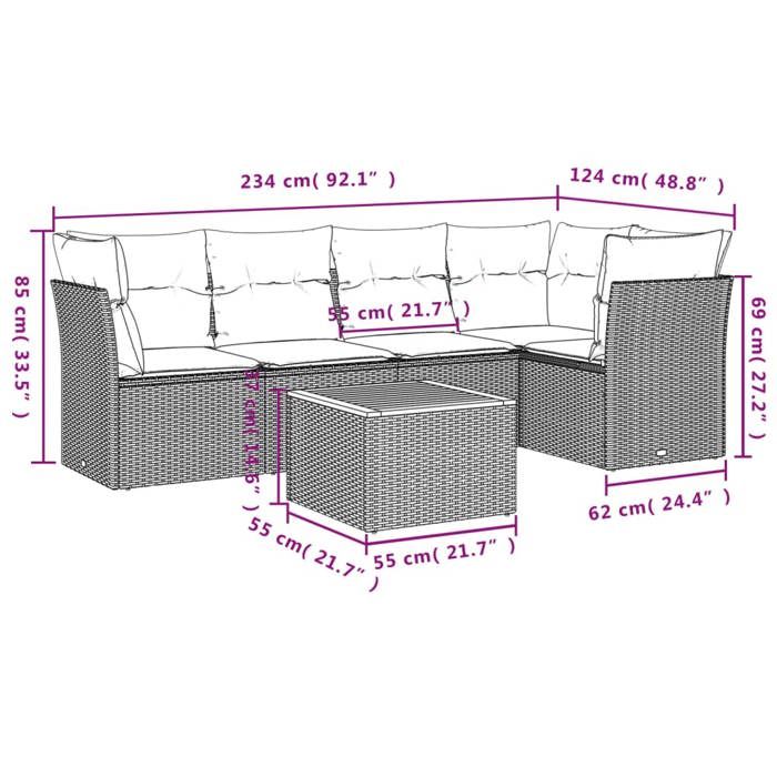VidaXL Salon de Jardin avec Coussins 6 pcs, Canapés de Terrasse, Ensemble de Meubles de Patio, Mobilier d'Extérieur, Noir 3255957