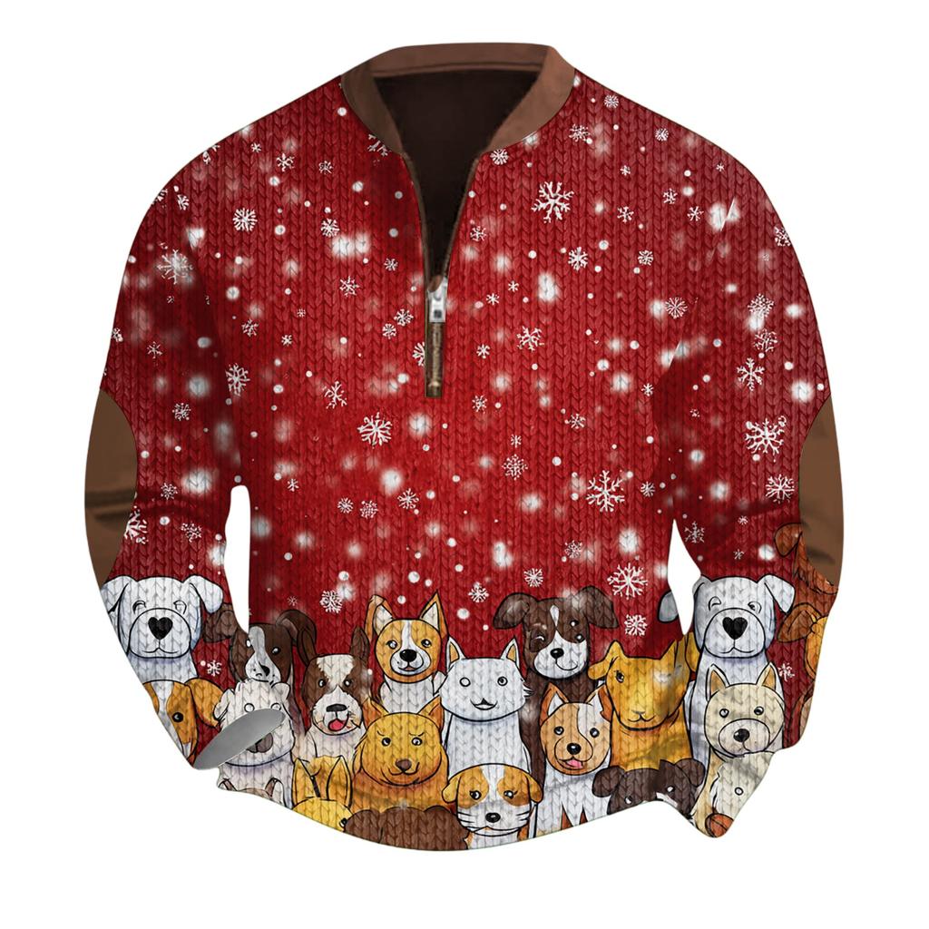 Mens Christmas Sweater Zip Up Sweatshirts Vintage Knit Graphic Sweatshirt Xmas Stand Collar Pullover