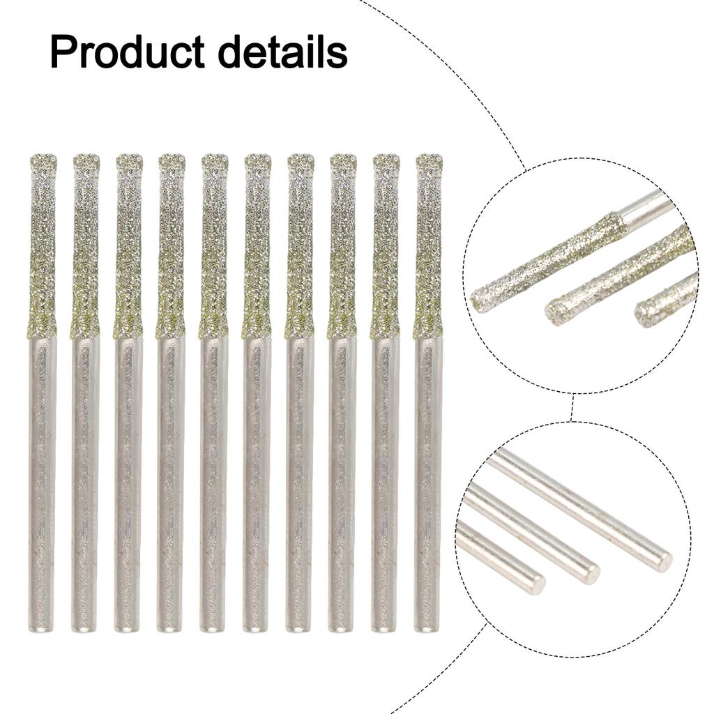 10PCS 0.8-2.5mm Diamond Drill Bits With 2.35mm Shank For Glass Jade Amber Jewelry Tile Stone Drilling
