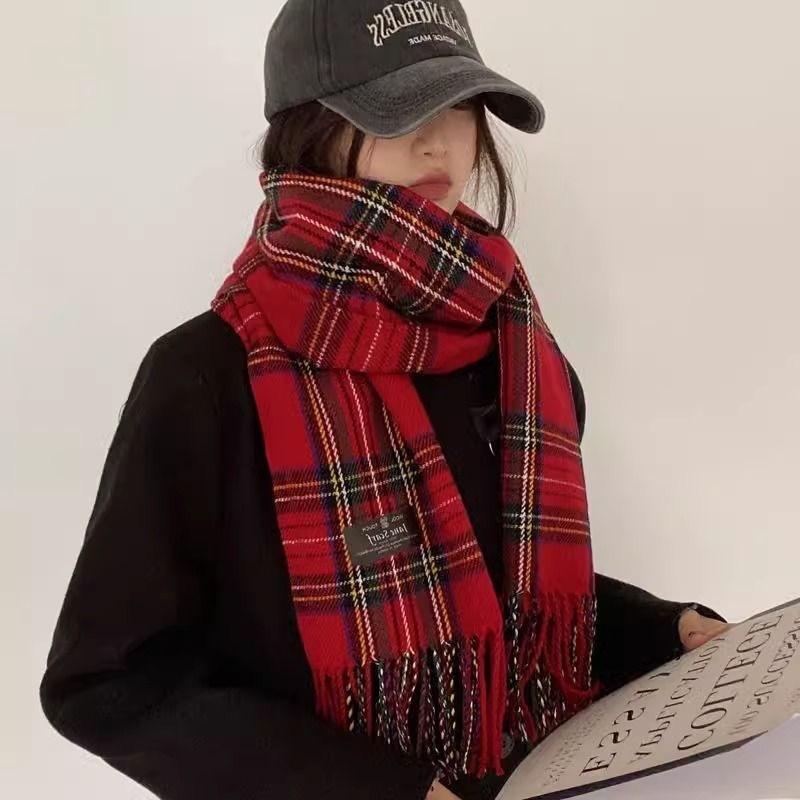 Christmas Atmosphere New Red Plaid Scarf Female Winter Senior Sense Student Versatile Warm Shawl Scarf