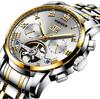 Automatic Mechanical Watch for Man Skeleton Flywheel Moon Phase Calendar Mens Wristwatch Waterproof Luminous Mechanical Watch