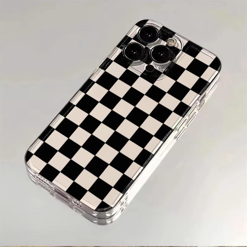 

Space Black Plaid Pattern Clear Phone Case for iPhone 17 Pro Max 16 15 Pro 14 13 12 11 XR XS 17Air 16 Plus Silicone Cover iPhone XS Max