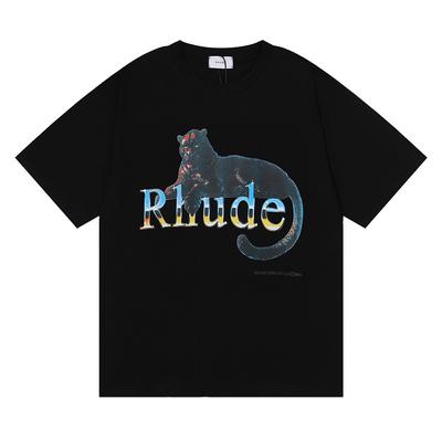 Cross-border European and American Trendy Brand RHUDE Star with the Same Black Panther Letter Printed Short-sleeved T-shirt for Men and Women Couples 
