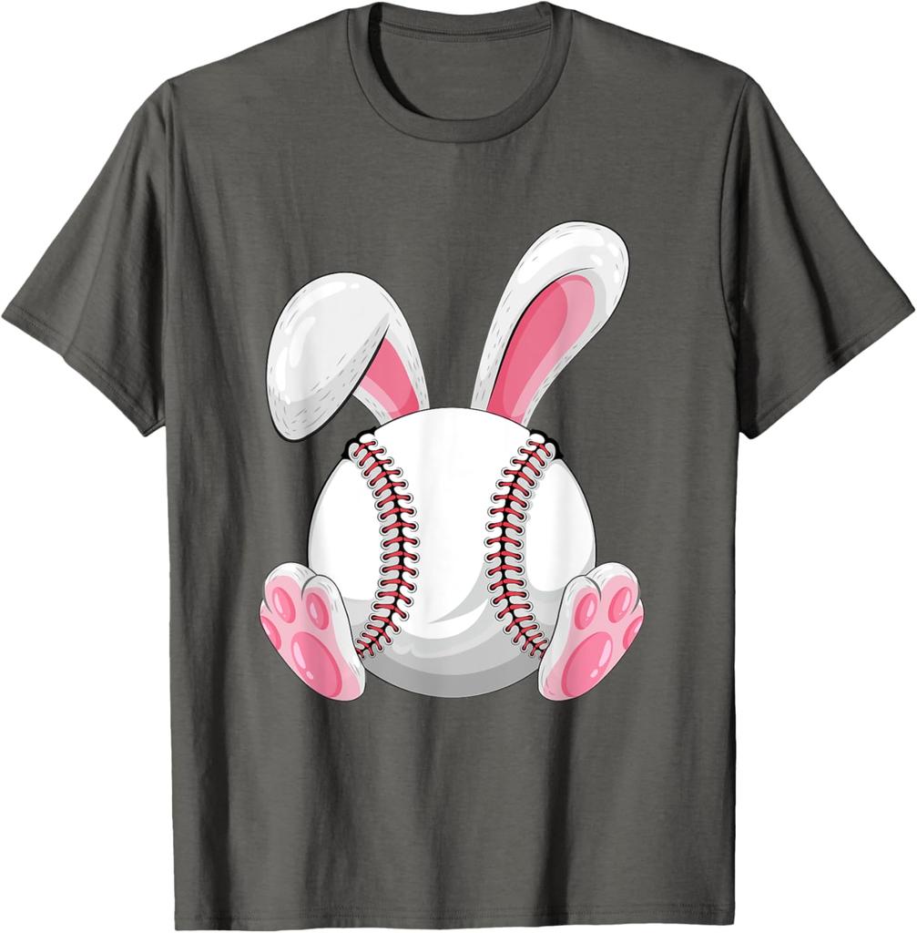 Baseball Bunny Easter Graphic Tee Funny Spring Sports Cotton T-Shirt for Men