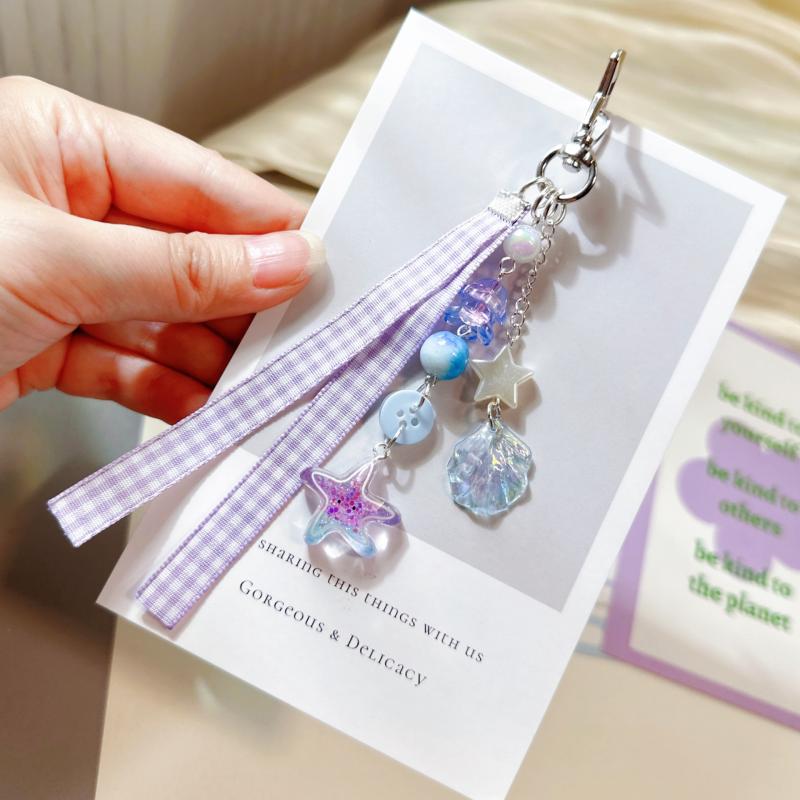 Süße Lila Muschel Stern Delfin Schlüsselanhänger Perlen Schlüsselanhänger Handy Kette Rucksack Tasche Anhänger Charme Auto Schlüssel Dekoration Zubehör