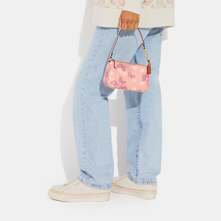 New COACH Nolita Canvas With Leather Pochette Clutch Trumpets Women's Pink CH605-IMTIV