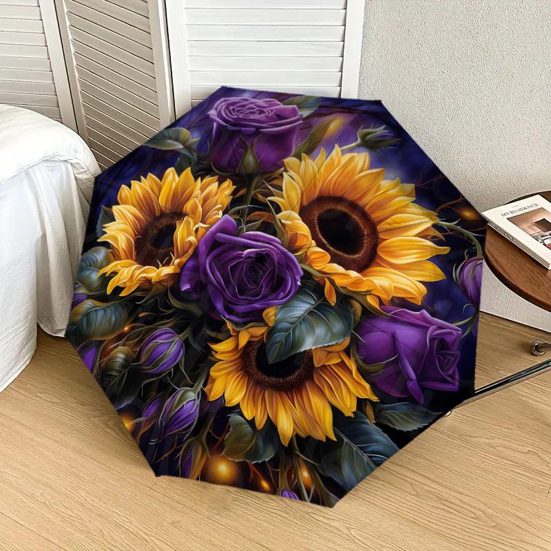 1pc Sunflowers Roses Pattern Umbrella  Automatic Opening and Closing Umbrella, High Quality Umbrella, Ideal Gift for Her 240