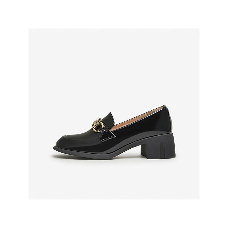 Women s British Style Glossy Slip-on Chunky Heel Loafers 36