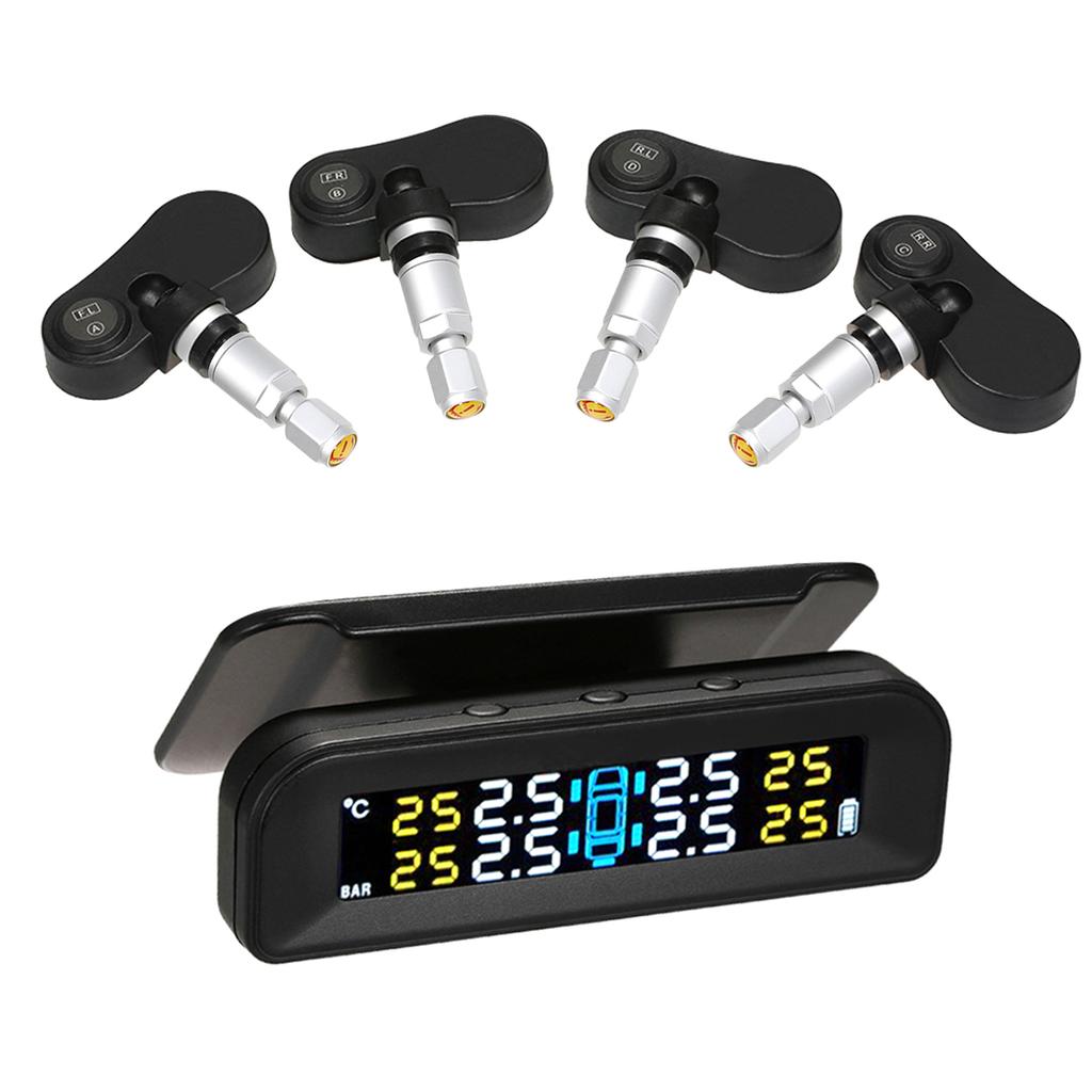 Tpms Solar-Powered Tire Pressure Monitoring System With Wireless Real-Time Clear Lcd Display Car Alarm System