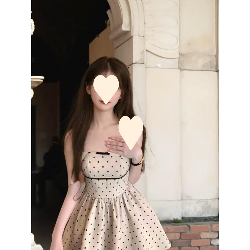Pure desire style square collar polka dot sleeveless dress summer new high sense waist princess puffy short skirt children