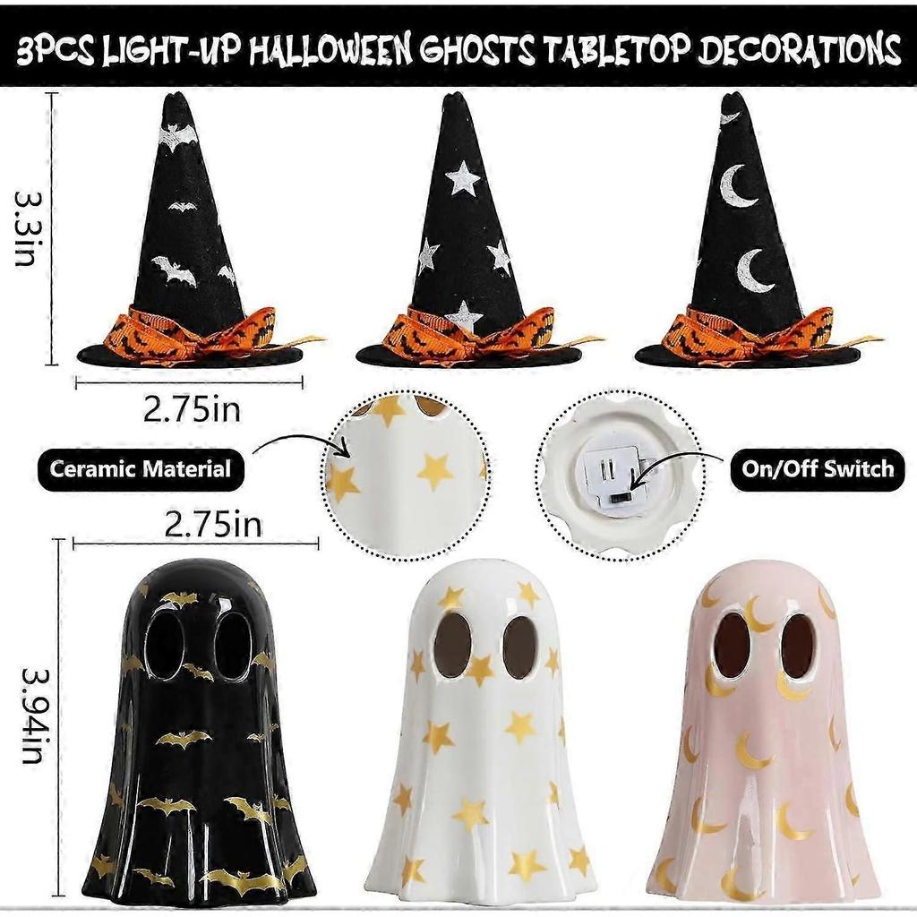 Ghost Halloween Decor, Resin Halloween Ghost Decorations Indoor, Ghost Decor with Witch Hat for Fall Halloween Home Decor