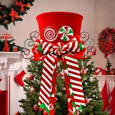 1 Piece Christmas Tree Decoration Hat, Christmas Candy Tree Top Decoration, Mint Butterfly Knot - Holiday Home Decoration