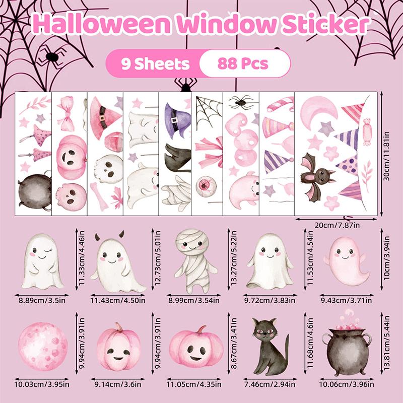 6/8/9 Sheets Halloween Window Clings Cute Ghost Pumpkin Bat Removable Self Adhesive For Home Party Glass Decor