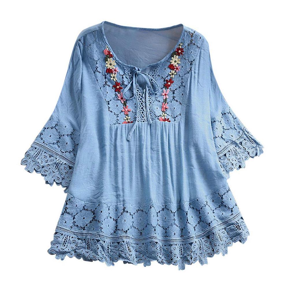 Women s Plus-Size Casual Lace-Trimmed Blouse XL