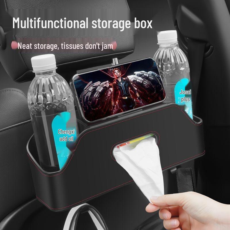Multifunctional Car Seat Organizer with Hook, Cup Holder & Tissue Box