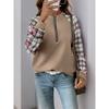 Women S Vintage Casual Loose Fit Plaid Patchwork Long Sleeve Sweatshirt