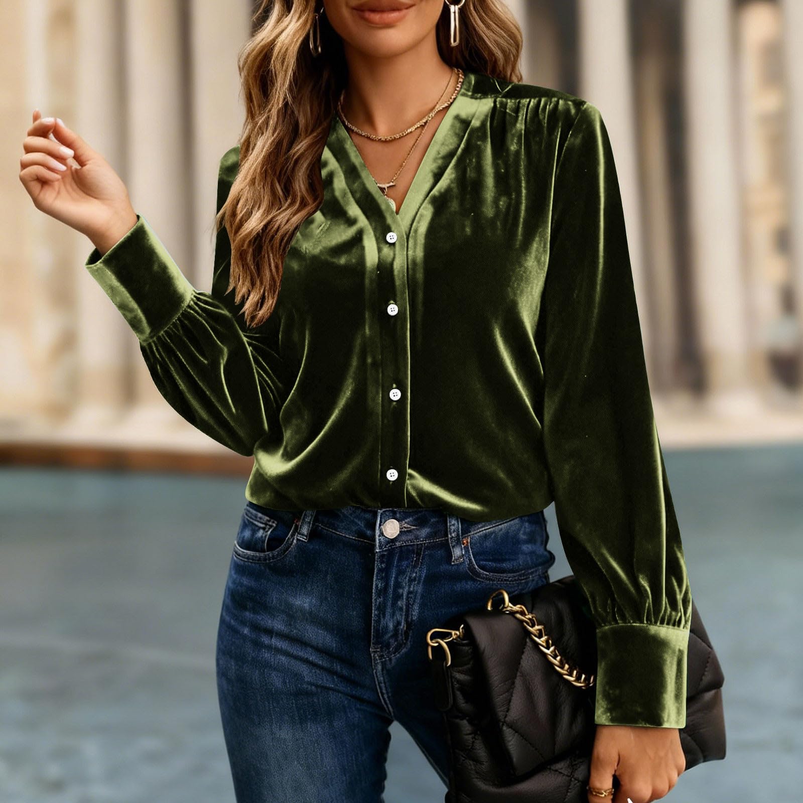 

Женские повседневные туники на пуговицах с длинным рукавом, элегантные бархатные топы S