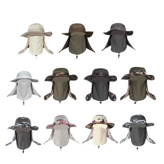 Pălărie de Soare cu Coardă Rezistentă la Vânt Sistem de Umbrar la 360 de Grade Bor Margine Ondulată Pliabilă Pălărie de Exterior cu Protecție Facială Șal