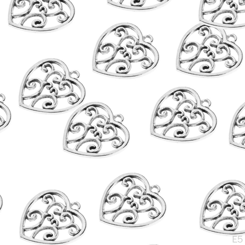 20 Pcs Large Filigree Hollow Out Heart Pendants DIY Craft