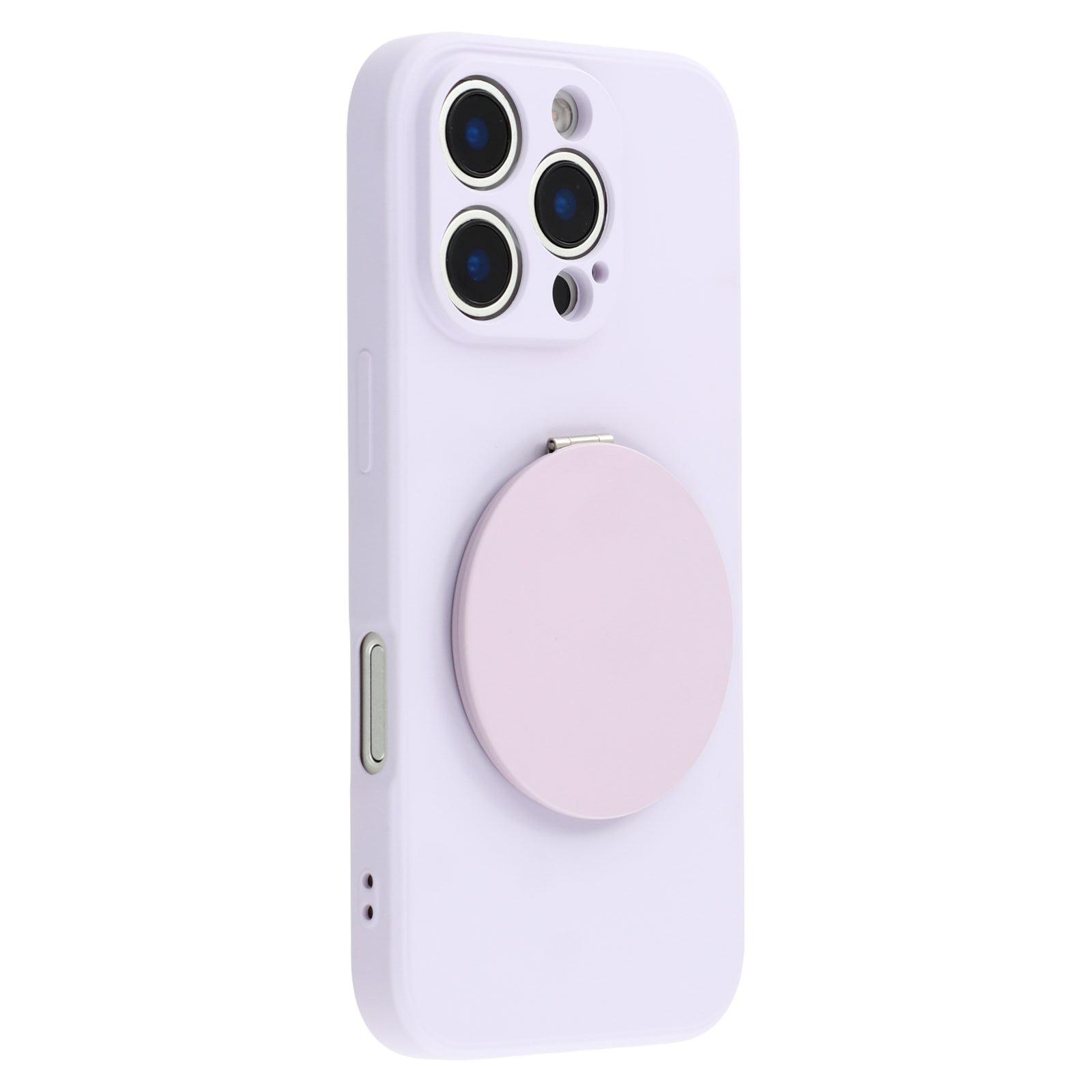 

For iPhone 16 Pro Case Straight Edge Protection TPU+PC Phone Cover with Mirror Kickstand Light Purple