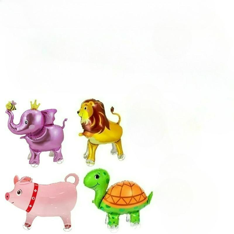 16pcs Cute Walking Animal Foil Balloons with Wheels Walking Wheels Elephants Dinosaurs Lions Rabbits Children's Toy Balloons