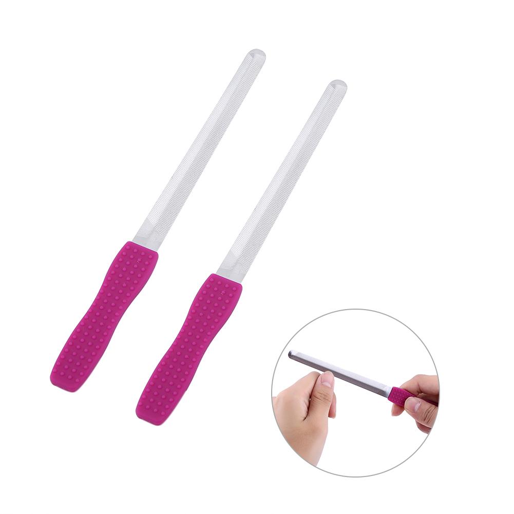 2pcs Stainless Steel Nail File Manicure Tools Double Sides Buffing Stick Silicone Handle