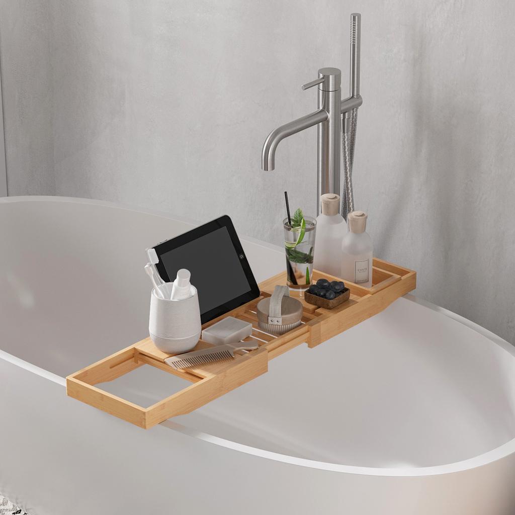 Bathtub Tray Bamboo Adjustable Bathtub Board Bathtub Tray for Book, iPad, Phone, SPA
