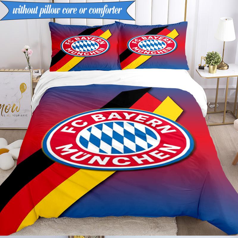 Zestaw pościeli miękkiej z nadrukiem FC Bayern München, 3 sztuki, w tym 1 poszewka na kołdrę i 2 poszewki na poduszki, idealny do sypialni, akademika, prezent dla fana