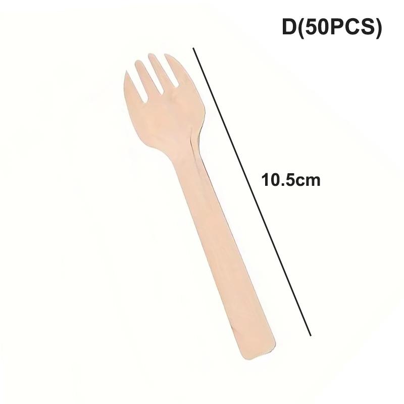 

50/100pcs Disposable Wooden Mini Forks Spoons Knives Wooden Tableware Suitable For Parties Camping Banquets Weddings Picnics