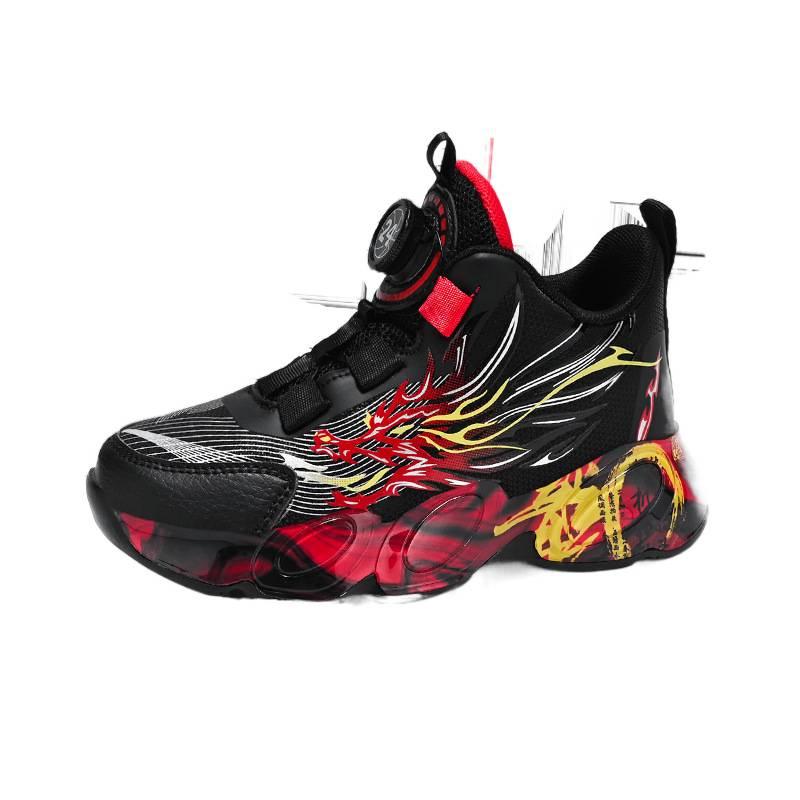 2025 Spring New Children's Sports Shoes Leather Waterproof Boys Basketball Shoes Lightweight Shock-absorbing Primary School Running Shoes
