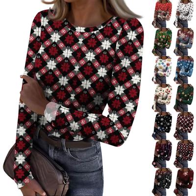 Damen Slim Bottom T-Shirt Mode Lässig Farbverlauf Druck Rundhals Pullover Langarm Top