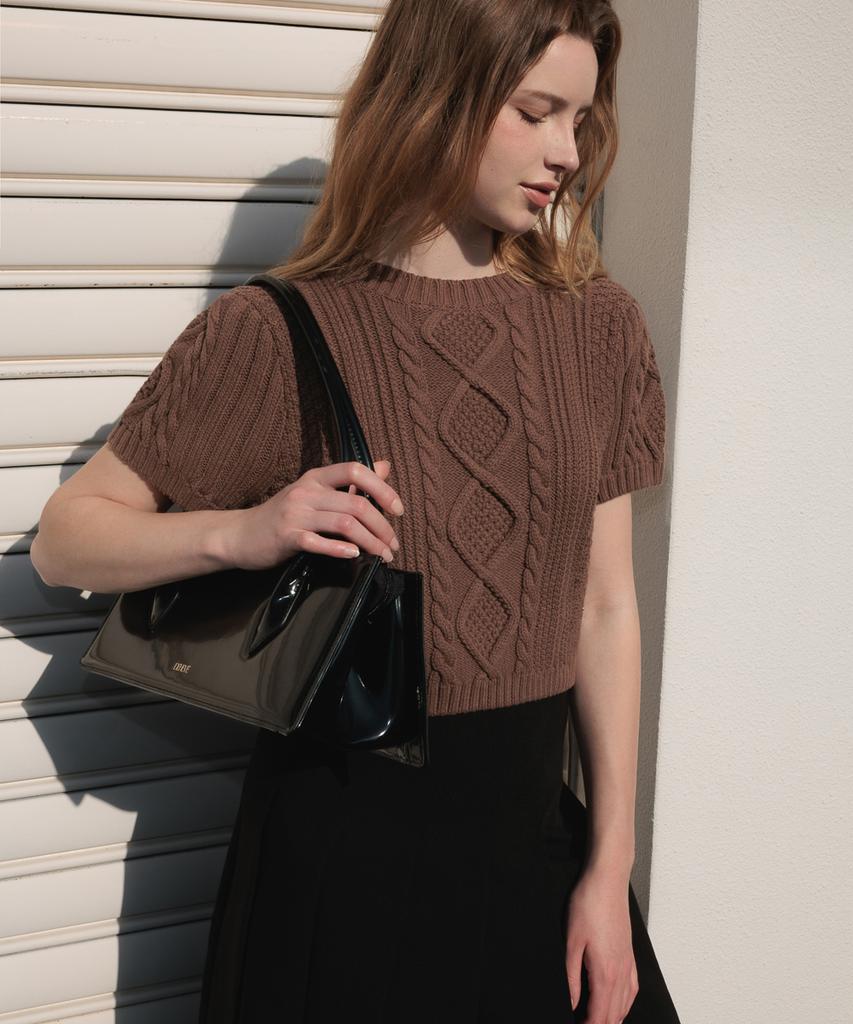 DEHEVE Half Sleeve Cable Knit [Brown]