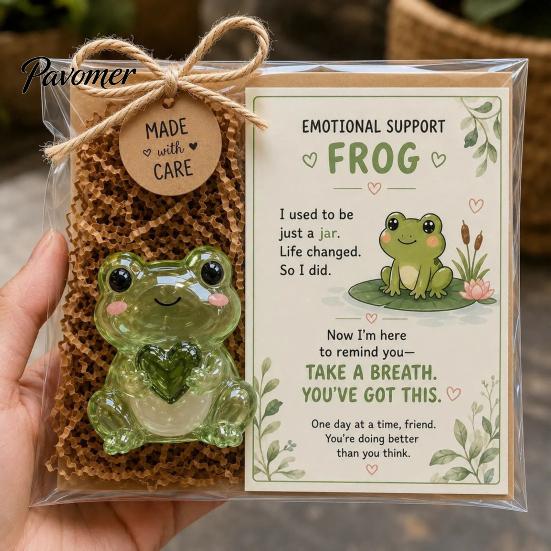 Cute Resin Animal Figurine Emotional Support Glass Gift, Recycled Pocket Hug Turtle/Bird/Frog Healing Desk Keepsake with Encouragement Card,