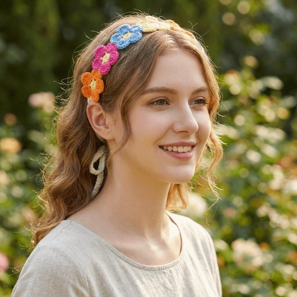 Countryside Style Crochet Hair Bands French Hair Scarf Fashion Flower Hair Bands  Girl