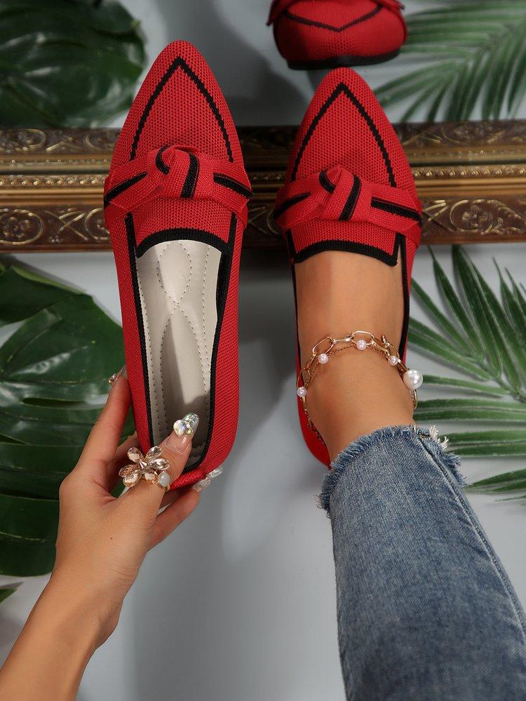 Schmal zulaufende flache Dameneinzelchuhe in Übergröße 2025 Mode Fliegenstrick Ein-Schlupf Schleife Lässig Atmungsaktiv Farbblockierung Einzel