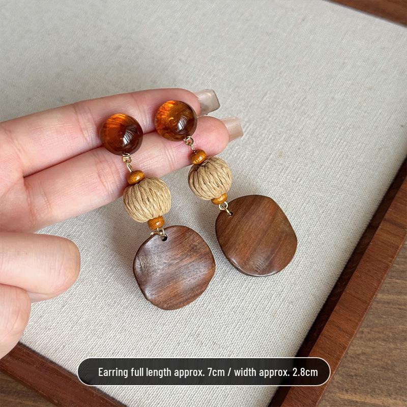 Круглые деревянные серьги-подвески для женщин - Осенне-зимний этнический стиль Ретро-аксессуары