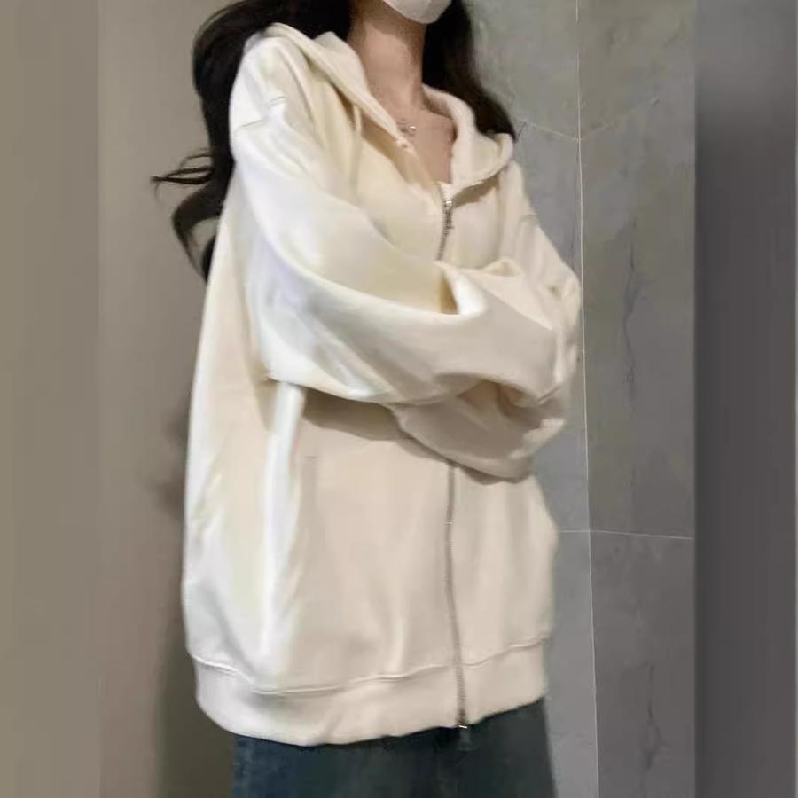 Hooded Zip Cardigan Sweatshirt Women Spring Autumn New Korean Style Loose Casual Slim Fit Lazy Style Outerwear
