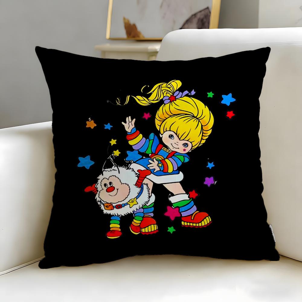 Classic Cartoon Rainbows Brite Cushion Cover Soft & Easy-Wash Pillow Case – Versatile for Couch, Bed, Travel and Office