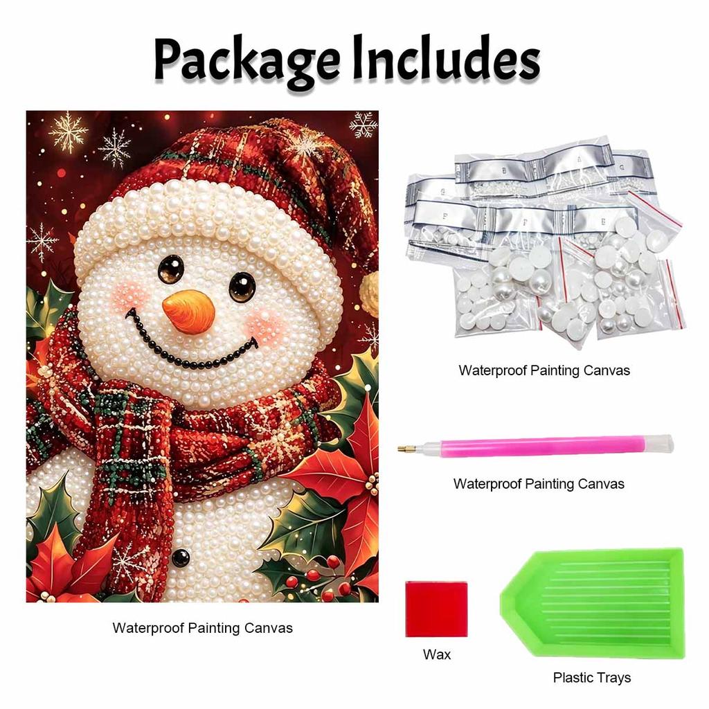 Christmas Pearl Painting Art Painting Kit Snowman with Red Scarf and Holly Handmade Diy Home Decoration Painting