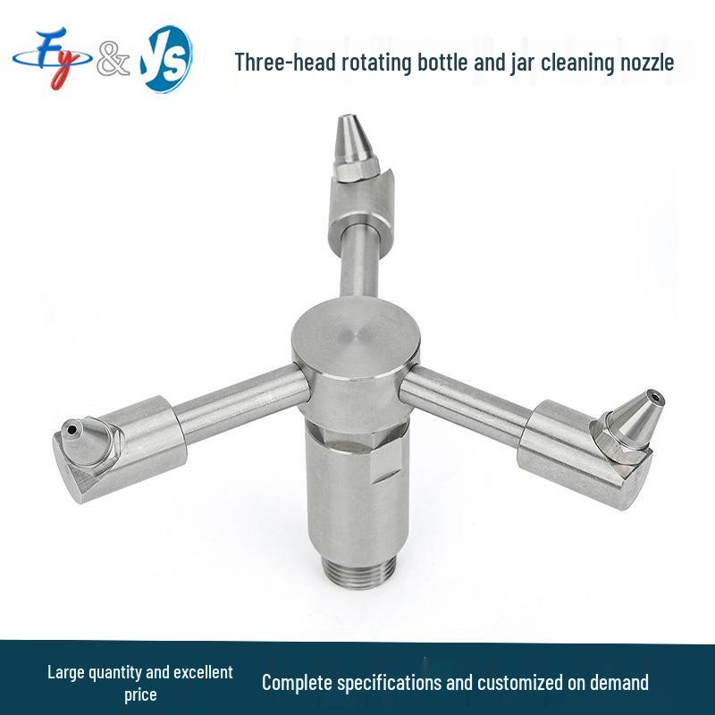 Three-Head Rotating Spray Nozzle for Fan-Shaped Bottle and Can Cleaning with Extension Rod for Food Can Rinsing and Car Wash.