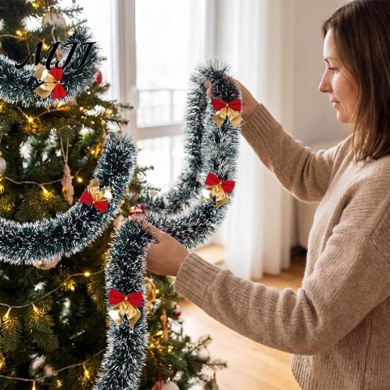 Red Bow Xmas Ornament Christmas Tinsel Garland with Bows, 78.7 Inch Metallic Twisted Hanging Durable Faux Plant for Fireplace, Mantel, Staircase,
