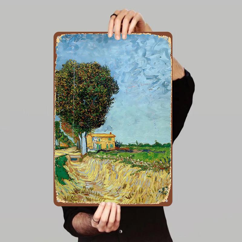 

Van Gogh Style Countryside Landscape Metal Wall Art Vintage Rustic Home Decor Living Room Decorative Painting 7.9x11.8In(20x30cm)