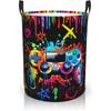 Game Laundry Basket Foldable Waterproof Oxford Cloth Colorful Graffiti Game Laundry Hamper Clothes Storage Bucket Toy Organizer