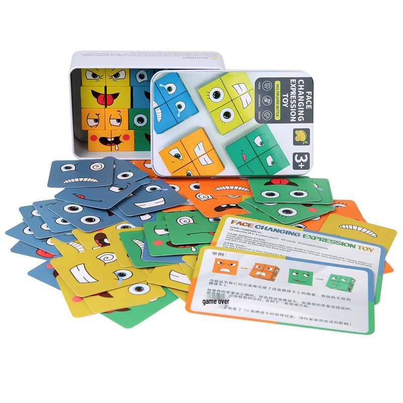 Face-Changing Magic Cube Building Blocks: Educational Wooden Toy for Kids