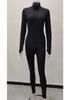 Damen Hochgeschlossener Bestickter Fitness-Jumpsuit - Stretch, Schlankmachend, Reißverschluss Design 2026